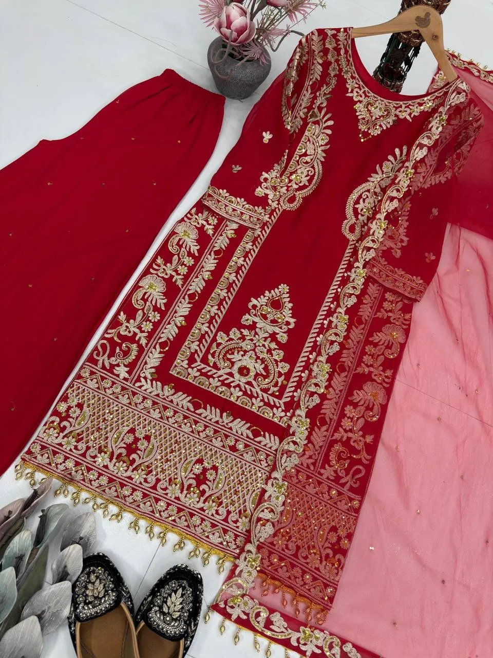 Readymade Suits Red Embroidery Dress