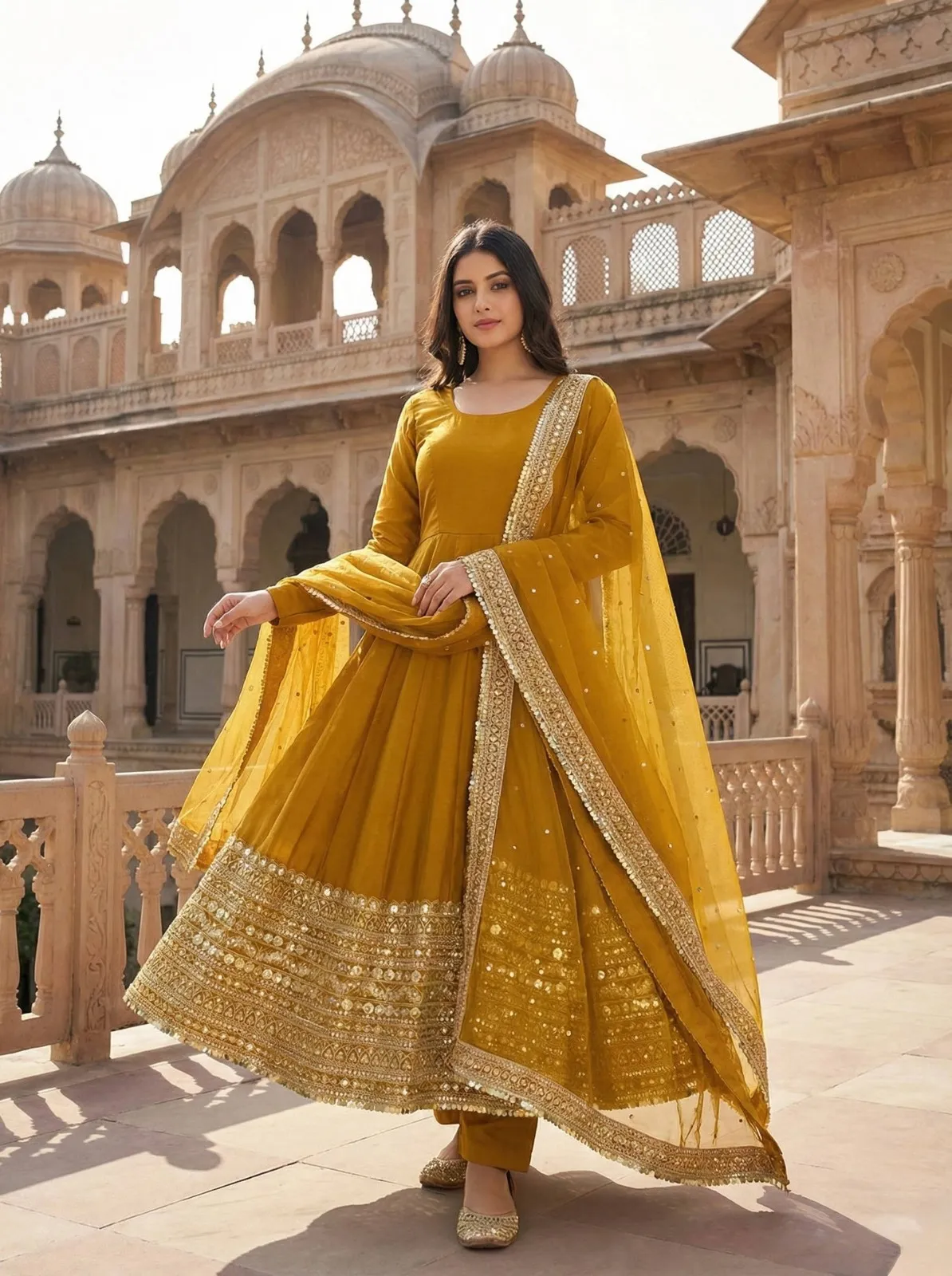 Readymade Yellow Anarkali Dress for haldi Function