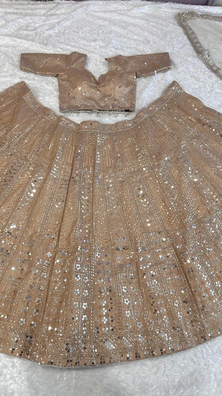 Reception Wear Golden Embroidery Lehenga