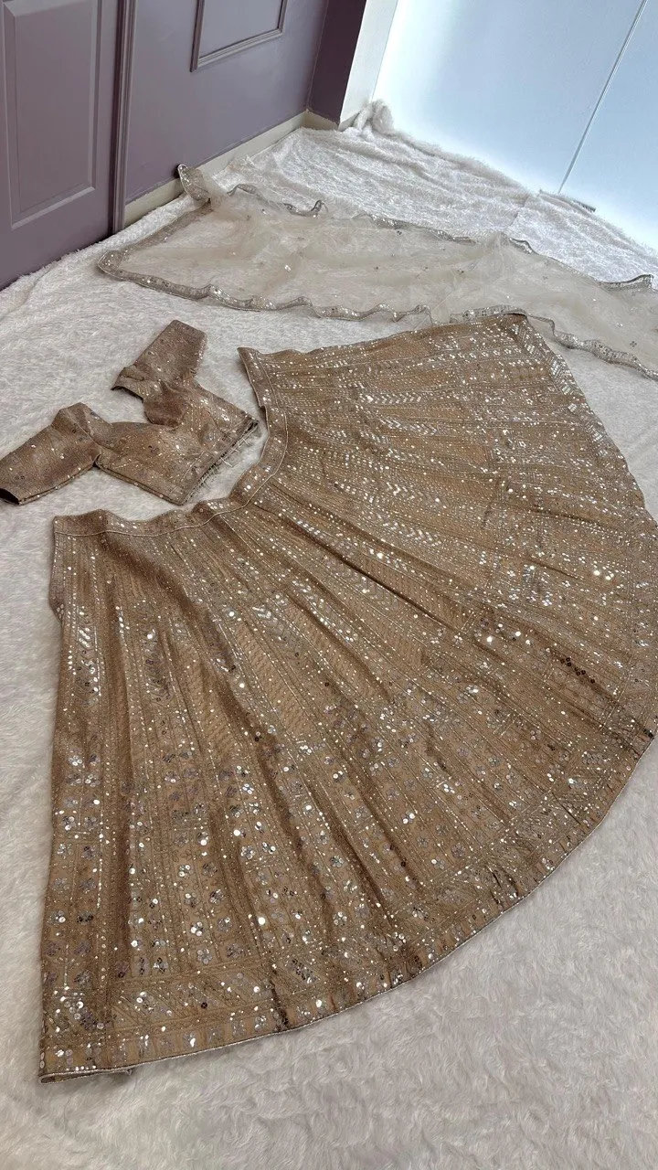 Reception Wear Golden Embroidery Lehenga