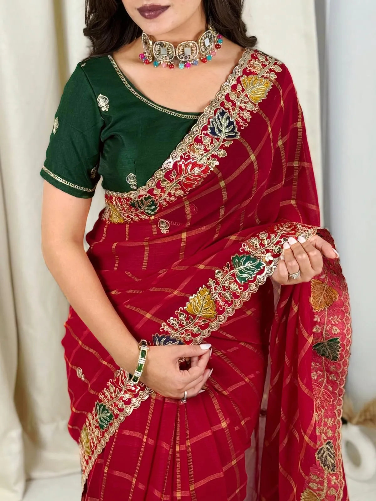 Red Coding work Rajasthani Style Wedding Saree