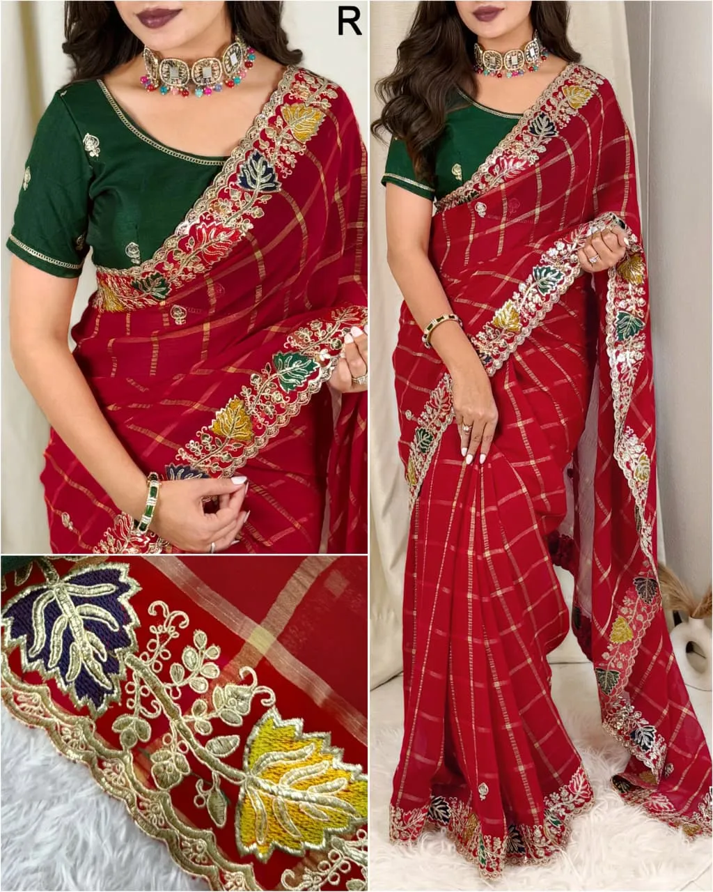 Red Coding work Rajasthani Style Wedding Saree