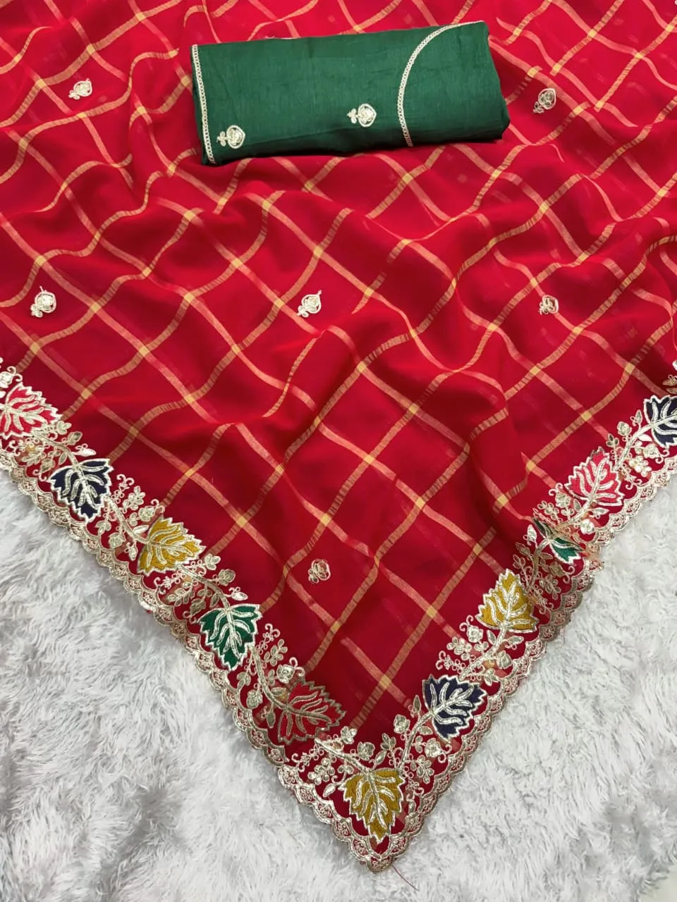 Red Coding work Rajasthani Style Wedding Saree