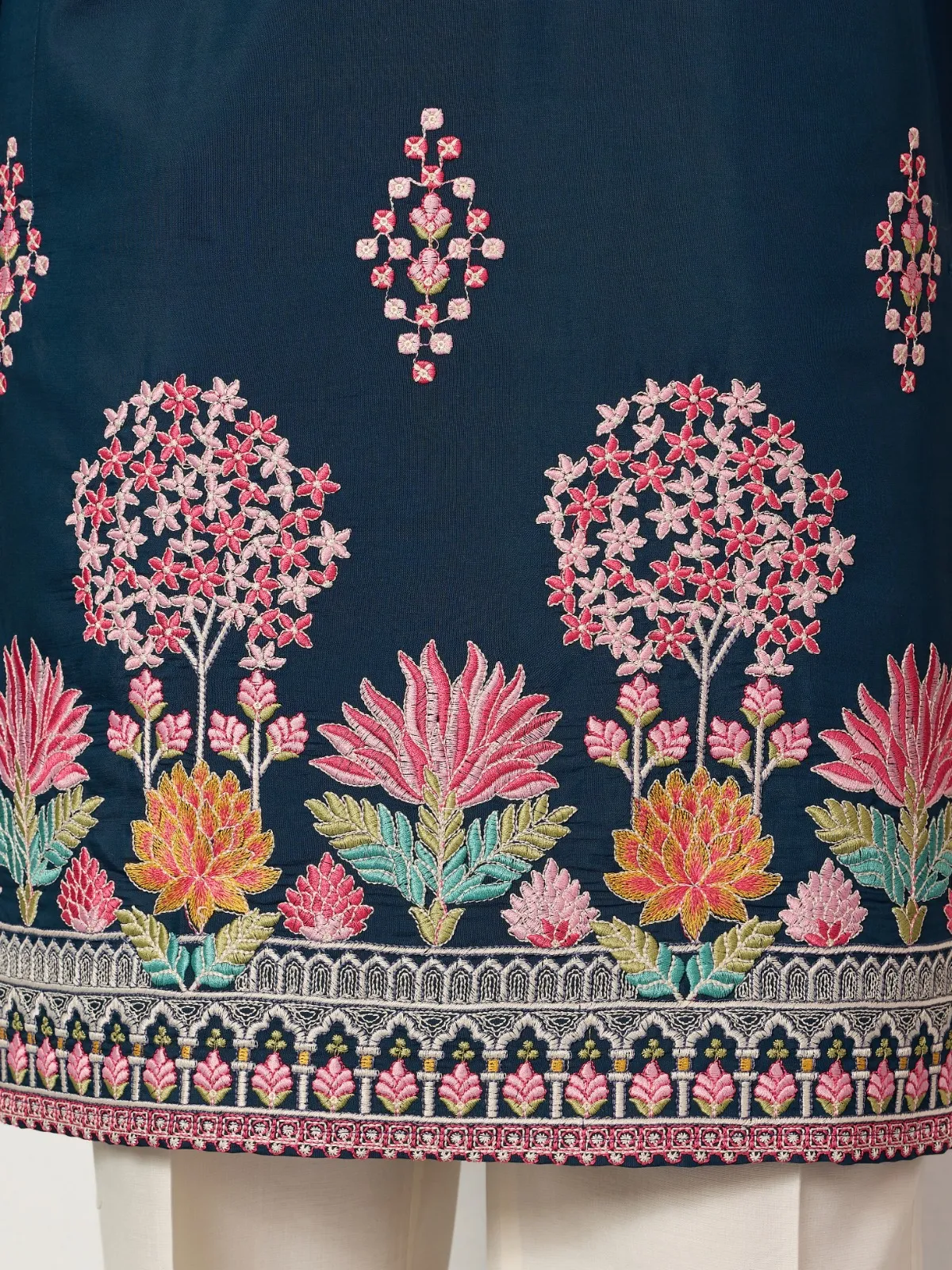 Navy Blue Functional Embroidery Men Kurta