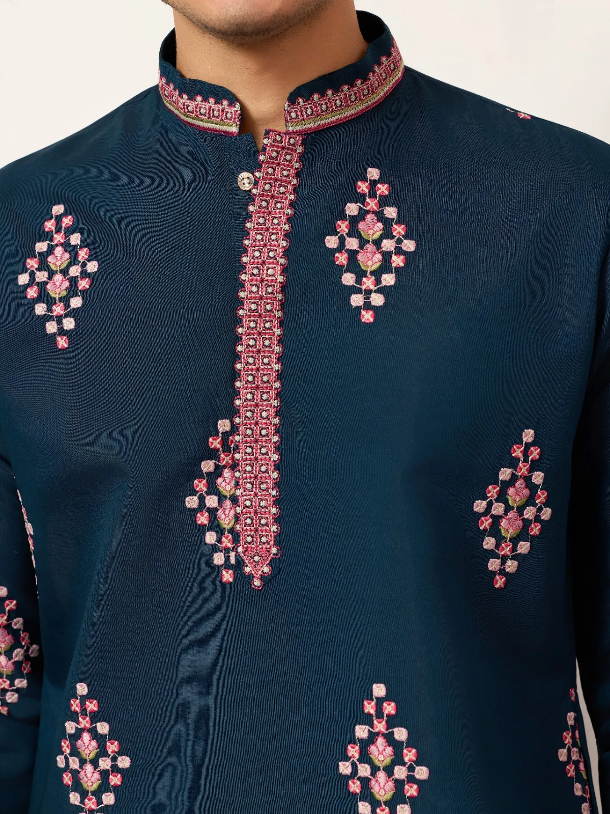 Navy Blue Functional Embroidery Men Kurta