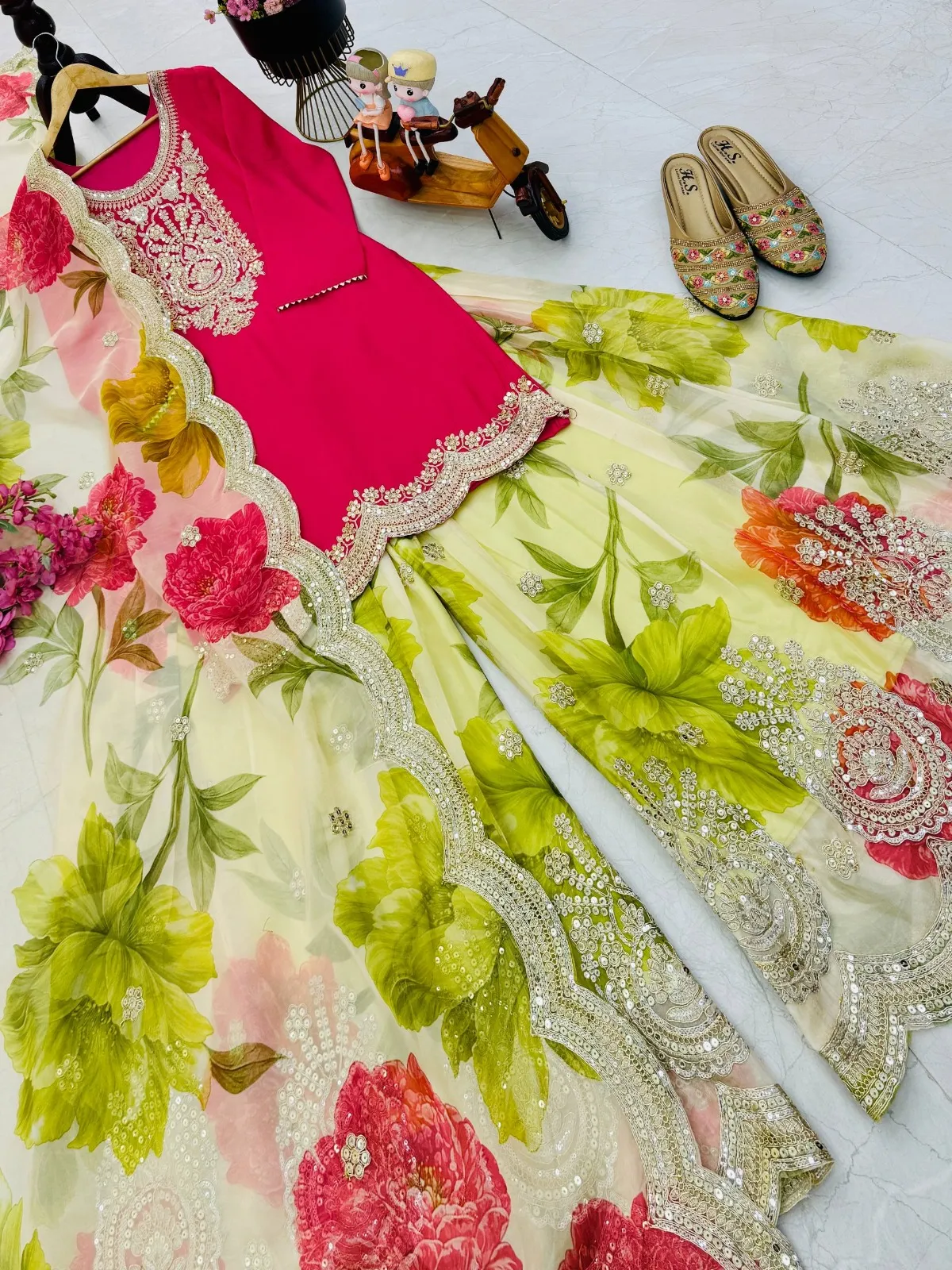 Red Floral Salwar Plazzo Suit | Pakistani Dresses