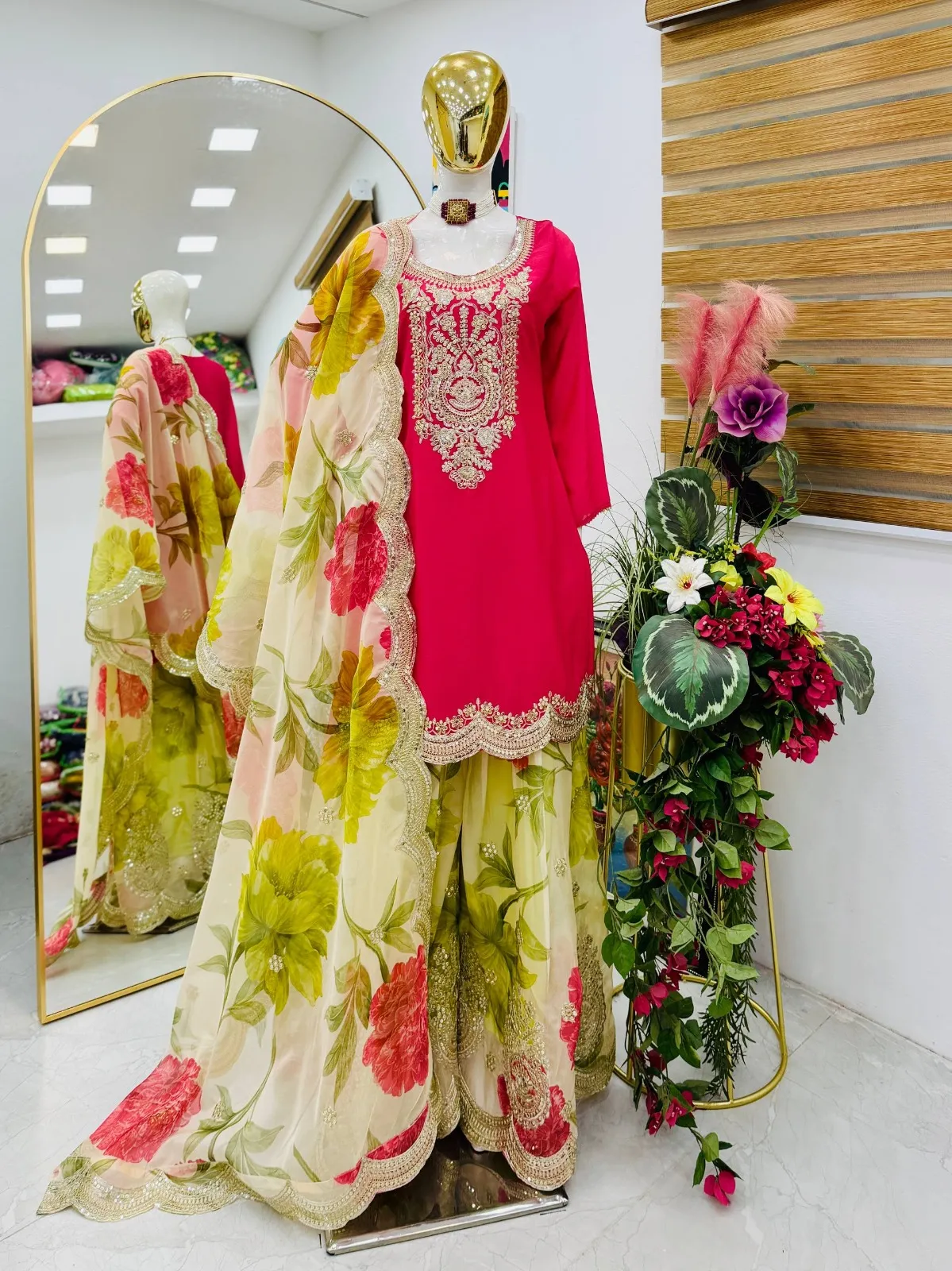 Red Floral Salwar Plazzo Suit | Pakistani Dresses