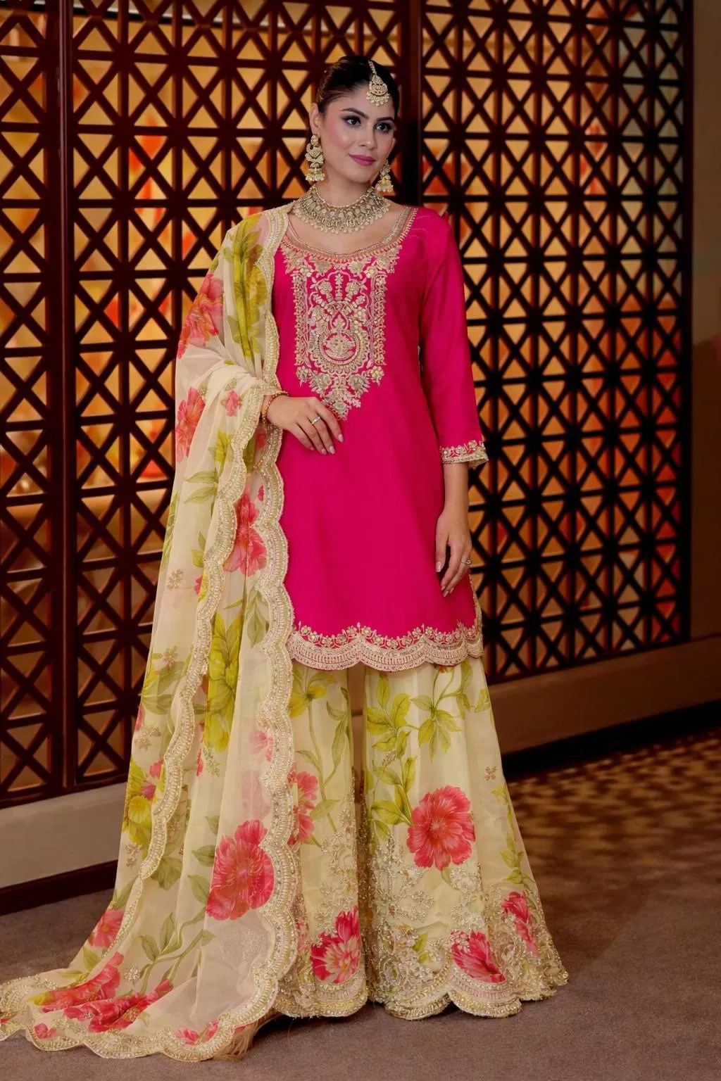 Red Floral Salwar Plazzo Suit | Pakistani Dresses