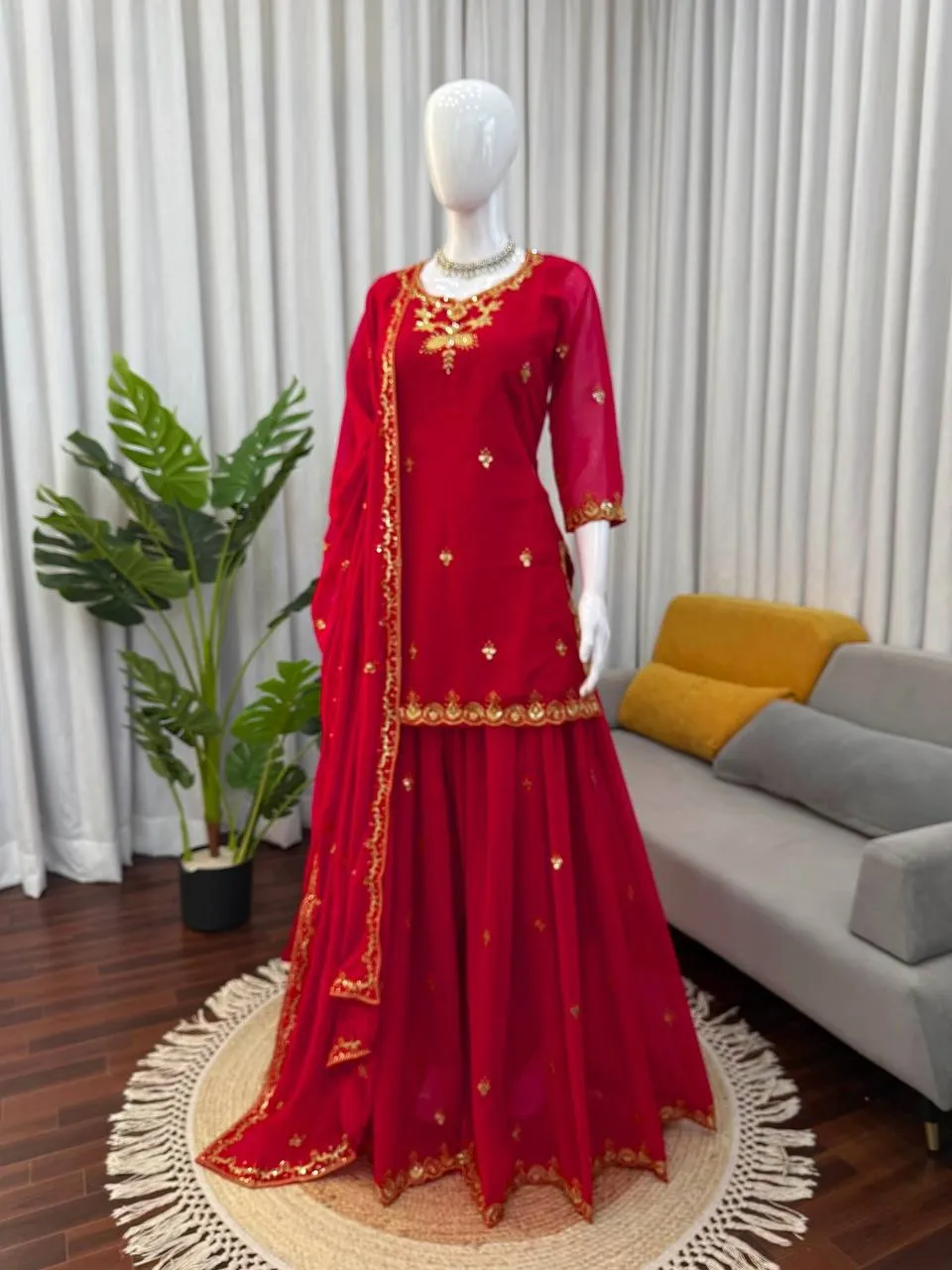 Red Pakistani Sharara Suit Set
