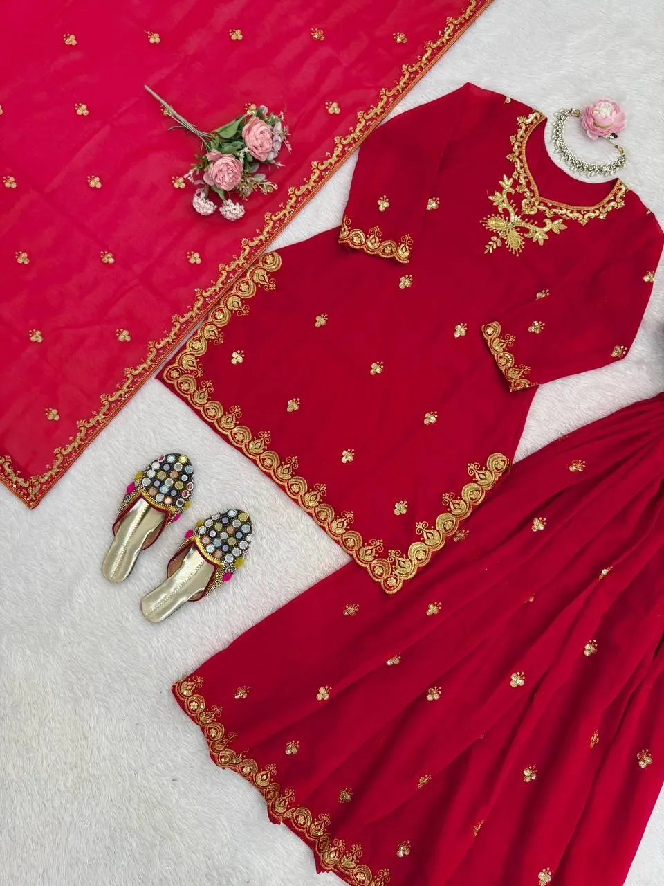 Red Pakistani Sharara Suit Set