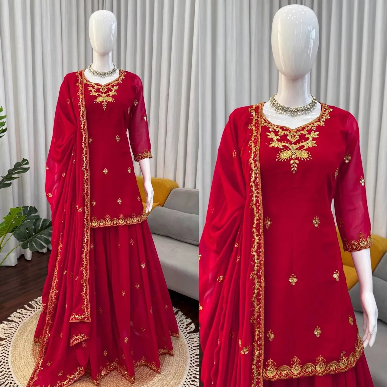 Red Pakistani Sharara Suit Set