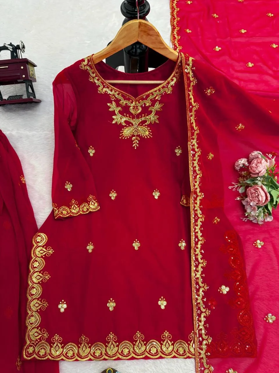 Red Pakistani Sharara Suit Set