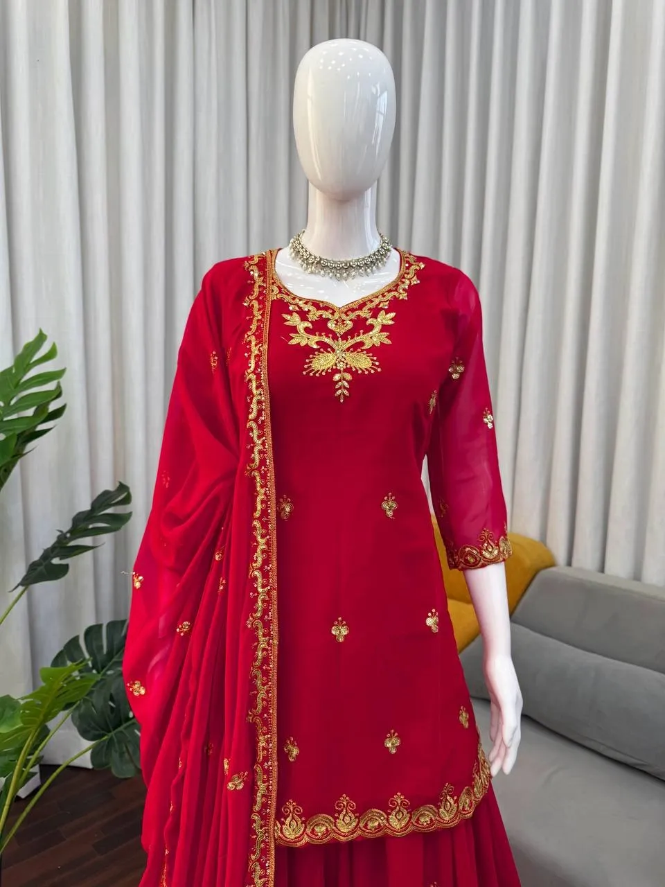 Red Pakistani Sharara Suit Set
