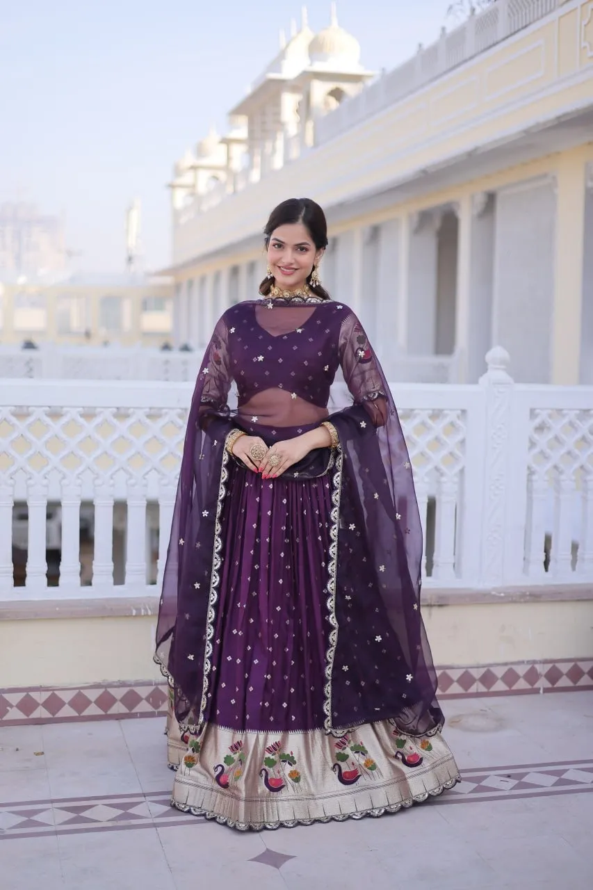 Purple Dola Silk Wedding Lehenga Set