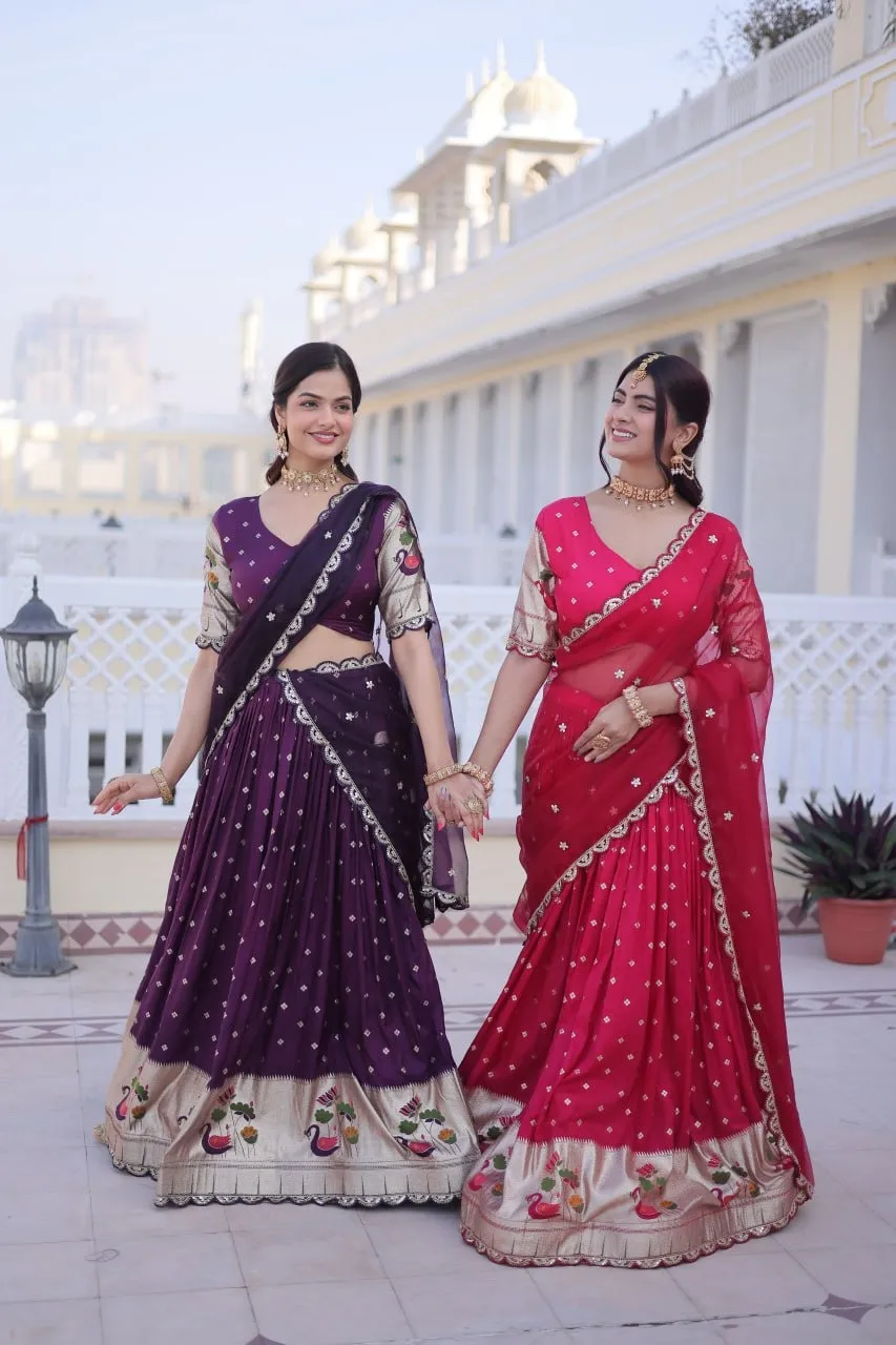 Purple Dola Silk Wedding Lehenga Set