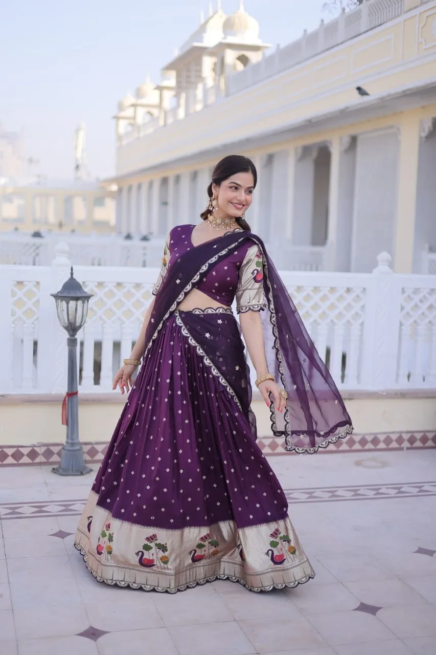 Purple Dola Silk Wedding Lehenga Set