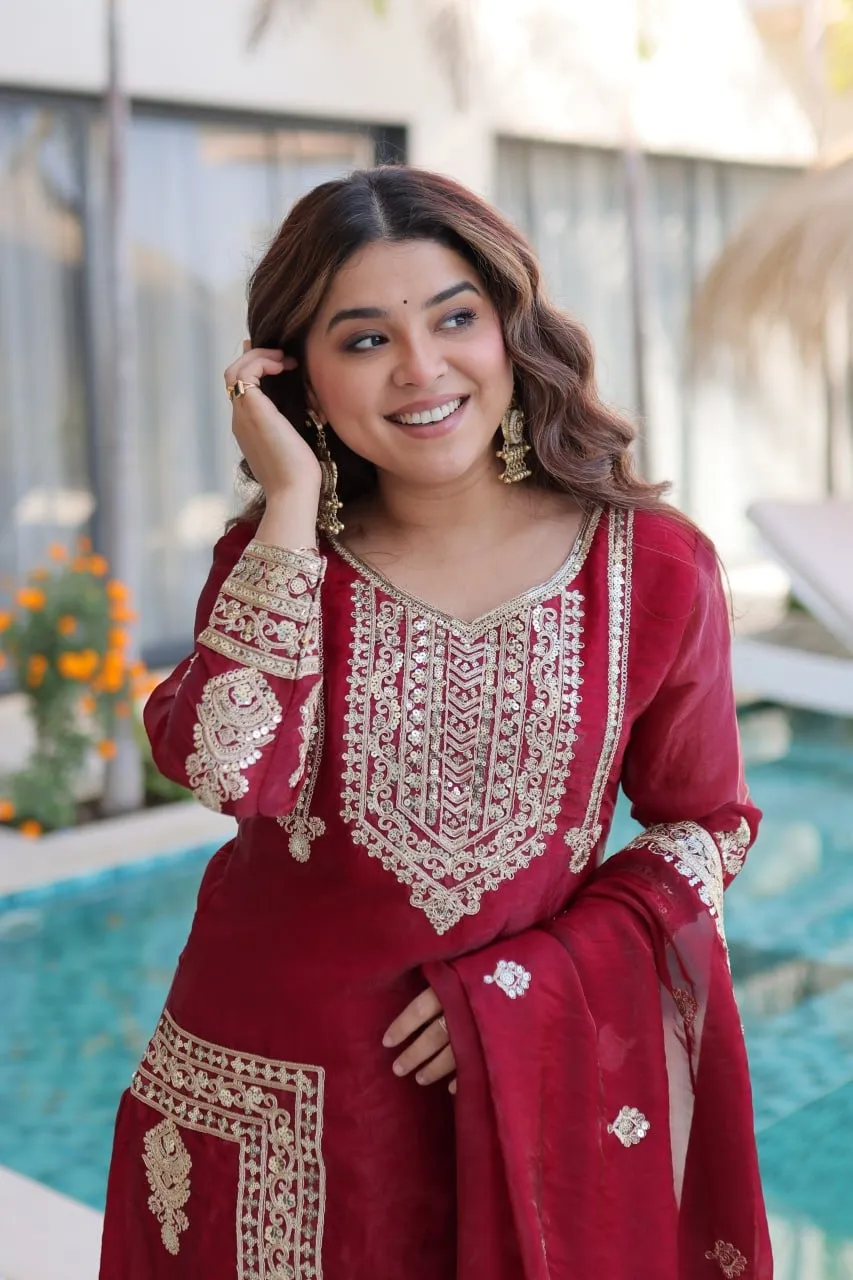 Red Readymade Pakistani Dress - Eid Suits