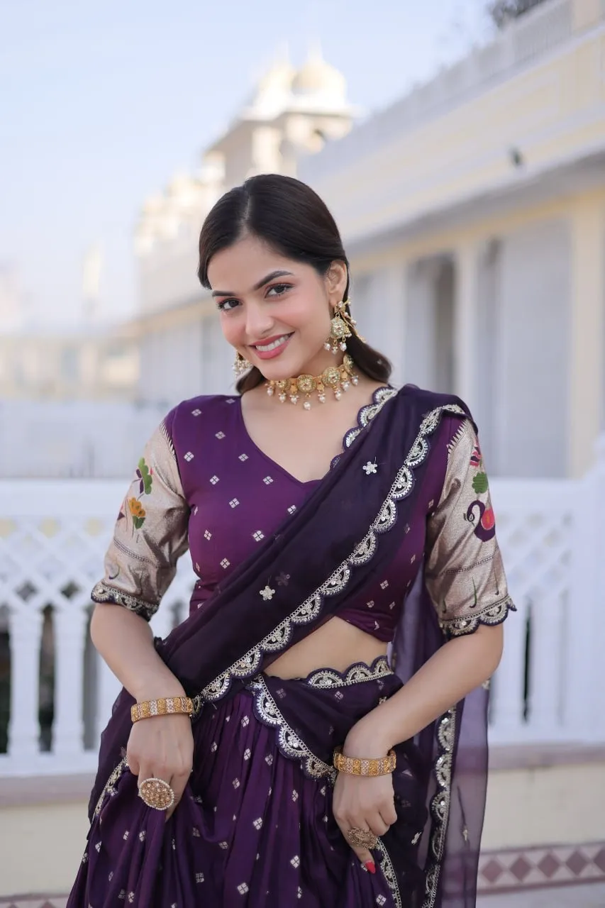 Purple Dola Silk Wedding Lehenga Set