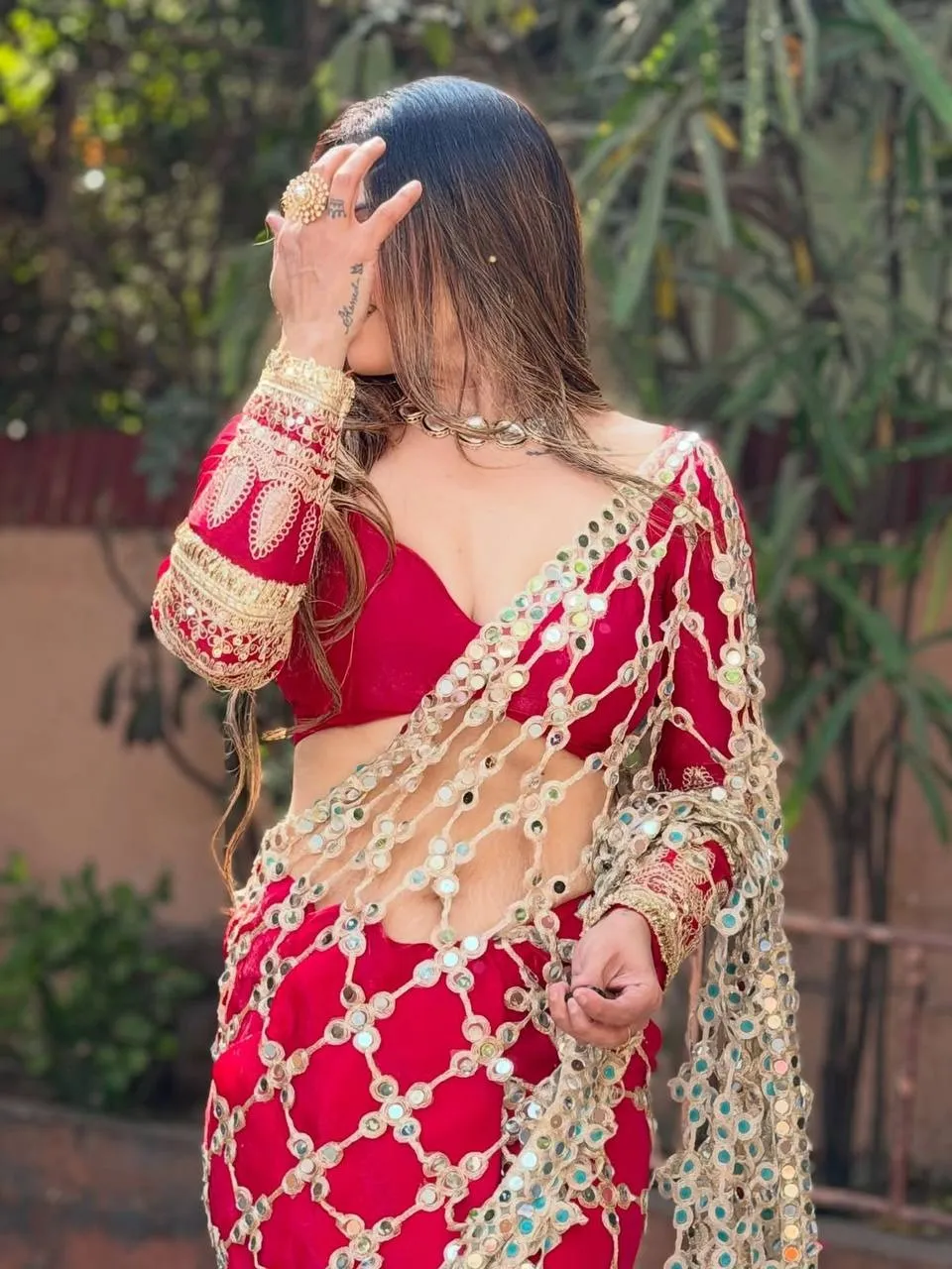 Red Viral Mirror Saree