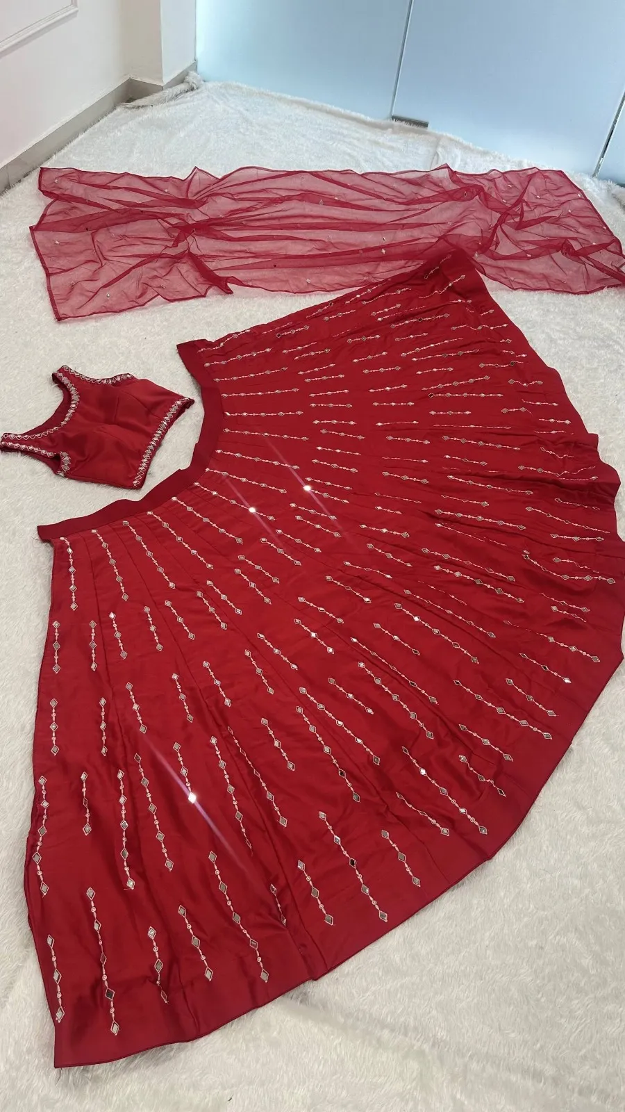 Red Wedding Mirror Lehenga