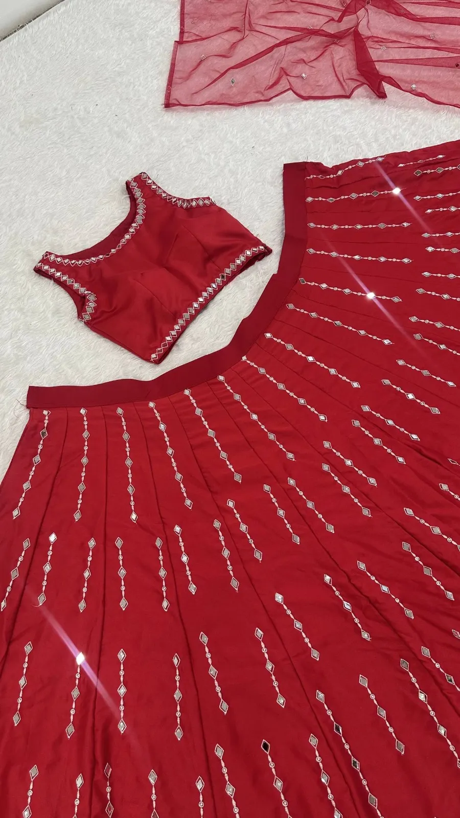 Red Wedding Mirror Lehenga