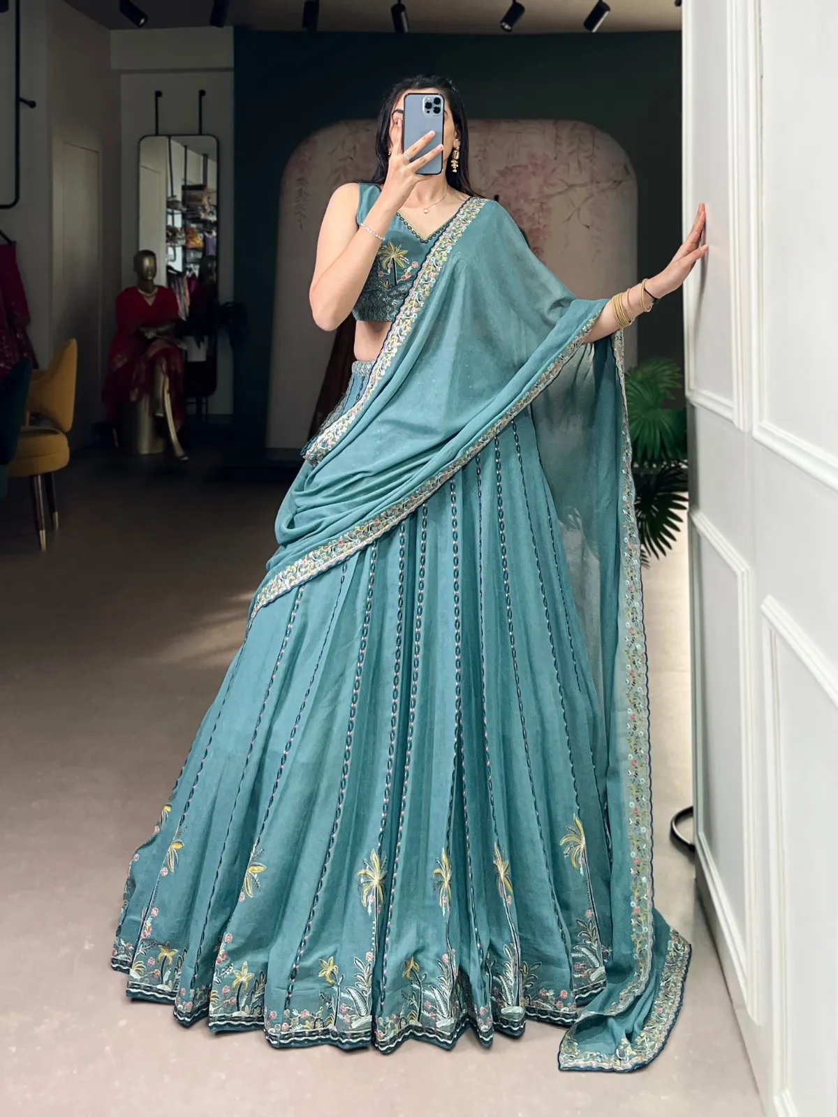 Sky Blue Bridesmaid Embroidery Lehenga