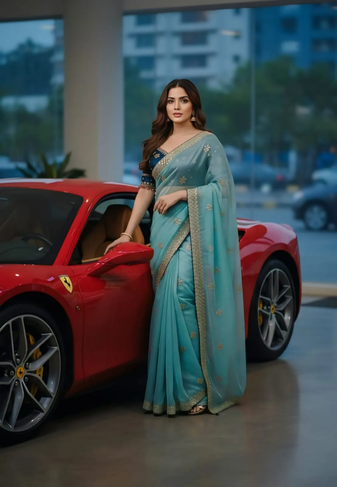Sky Blue Embroidery Saree with Readymade Blouse