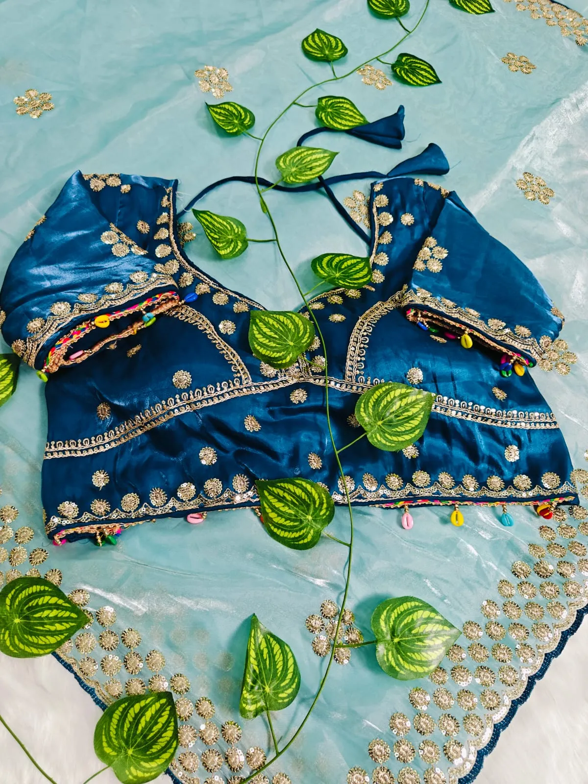 Sky Blue Embroidery Saree with Readymade Blouse
