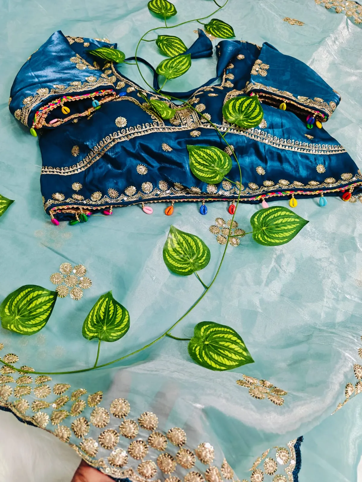 Sky Blue Embroidery Saree with Readymade Blouse