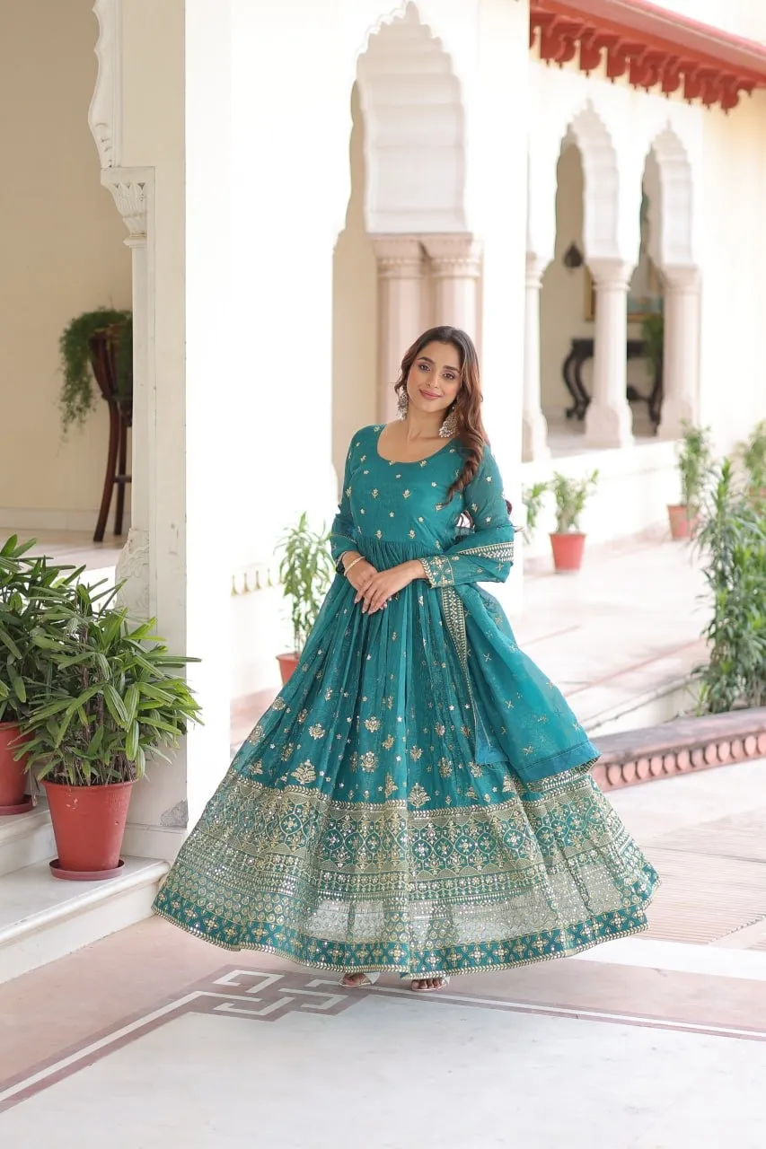 Sky Blue Ethnic Anarkali Dress