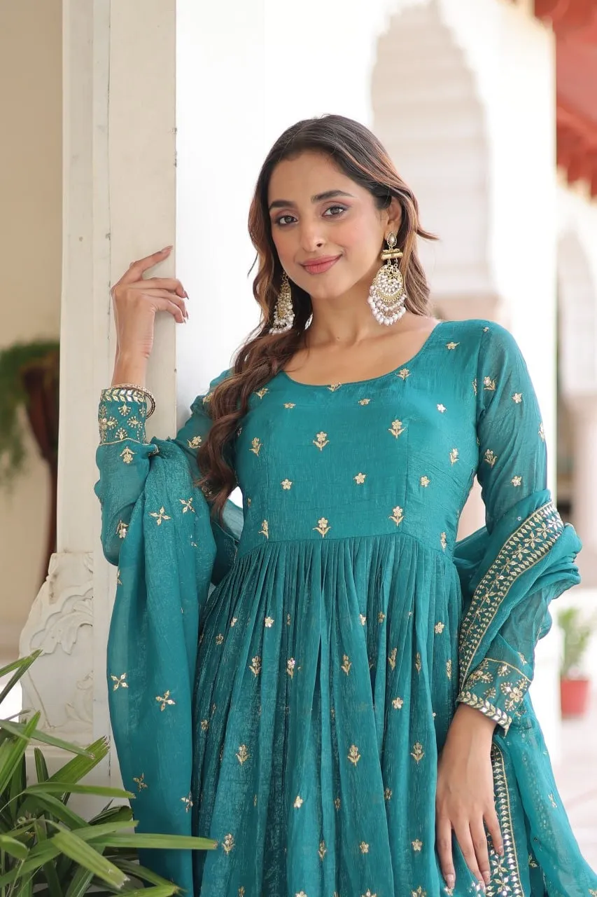 Sky Blue Ethnic Anarkali Dress
