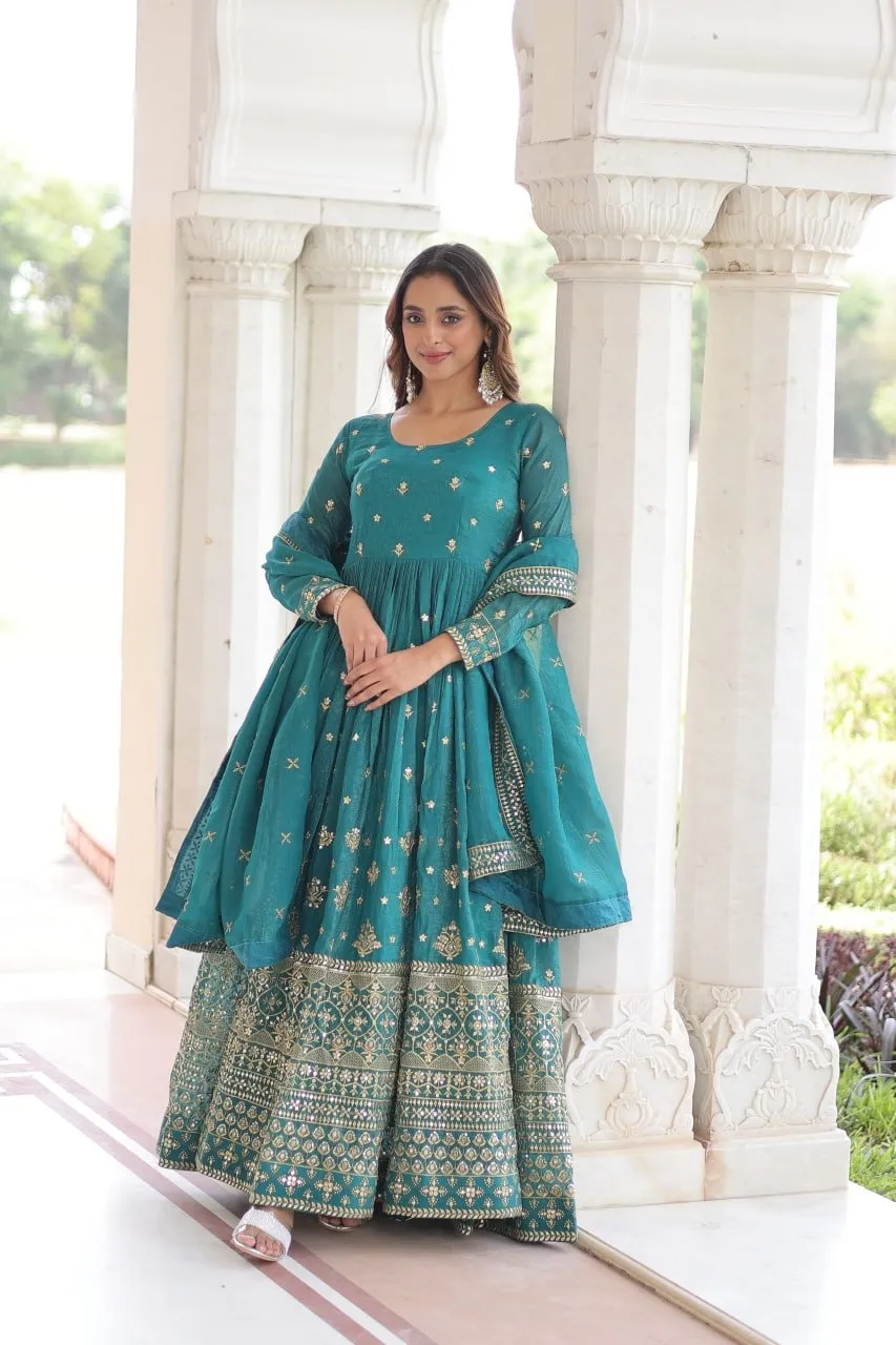 Sky Blue Ethnic Anarkali Dress