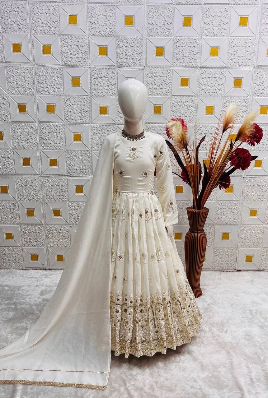 Small Girl White Pakistani Anarkali | Kids Gown