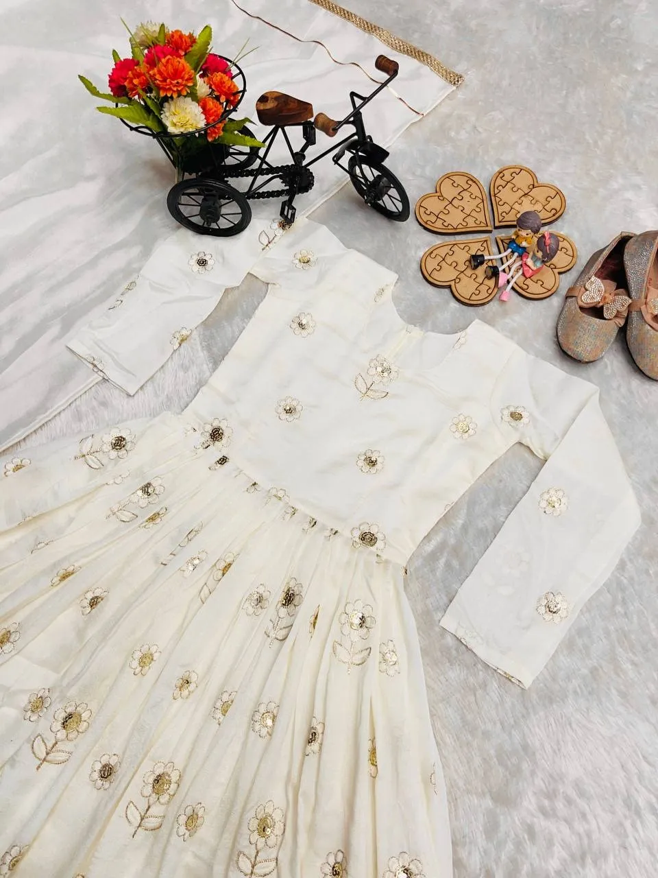 Small Girl White Pakistani Anarkali | Kids Gown