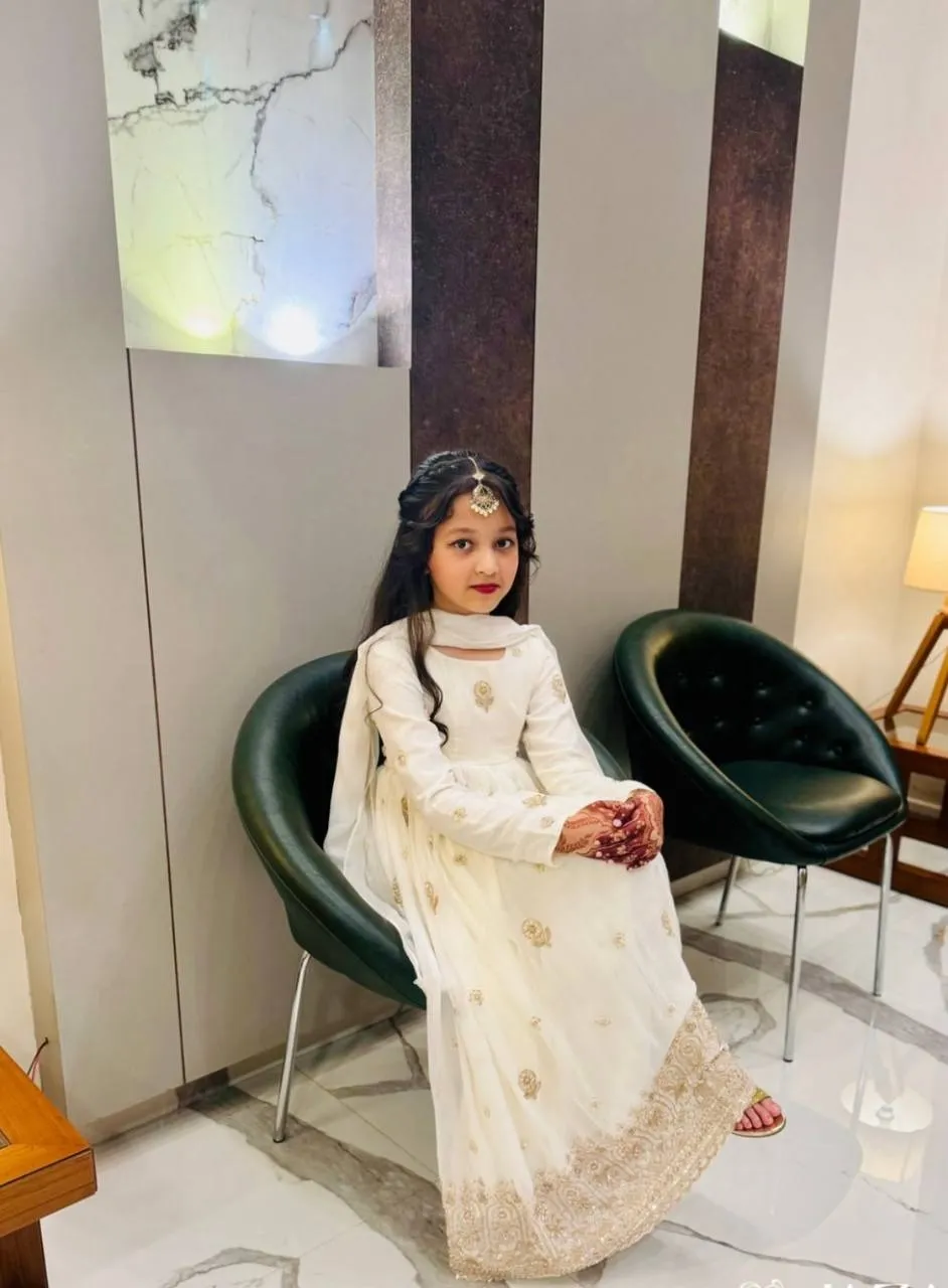 Small Girl White Pakistani Anarkali | Kids Gown