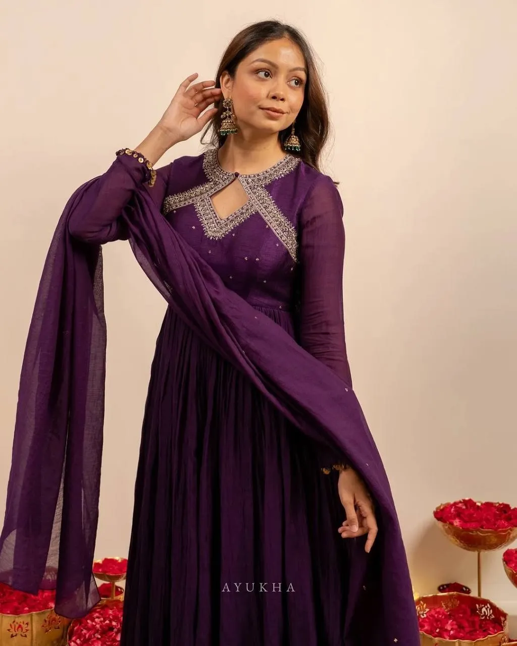 Trending Neck Pattern Purple Anarkali Dress | Trending Suits