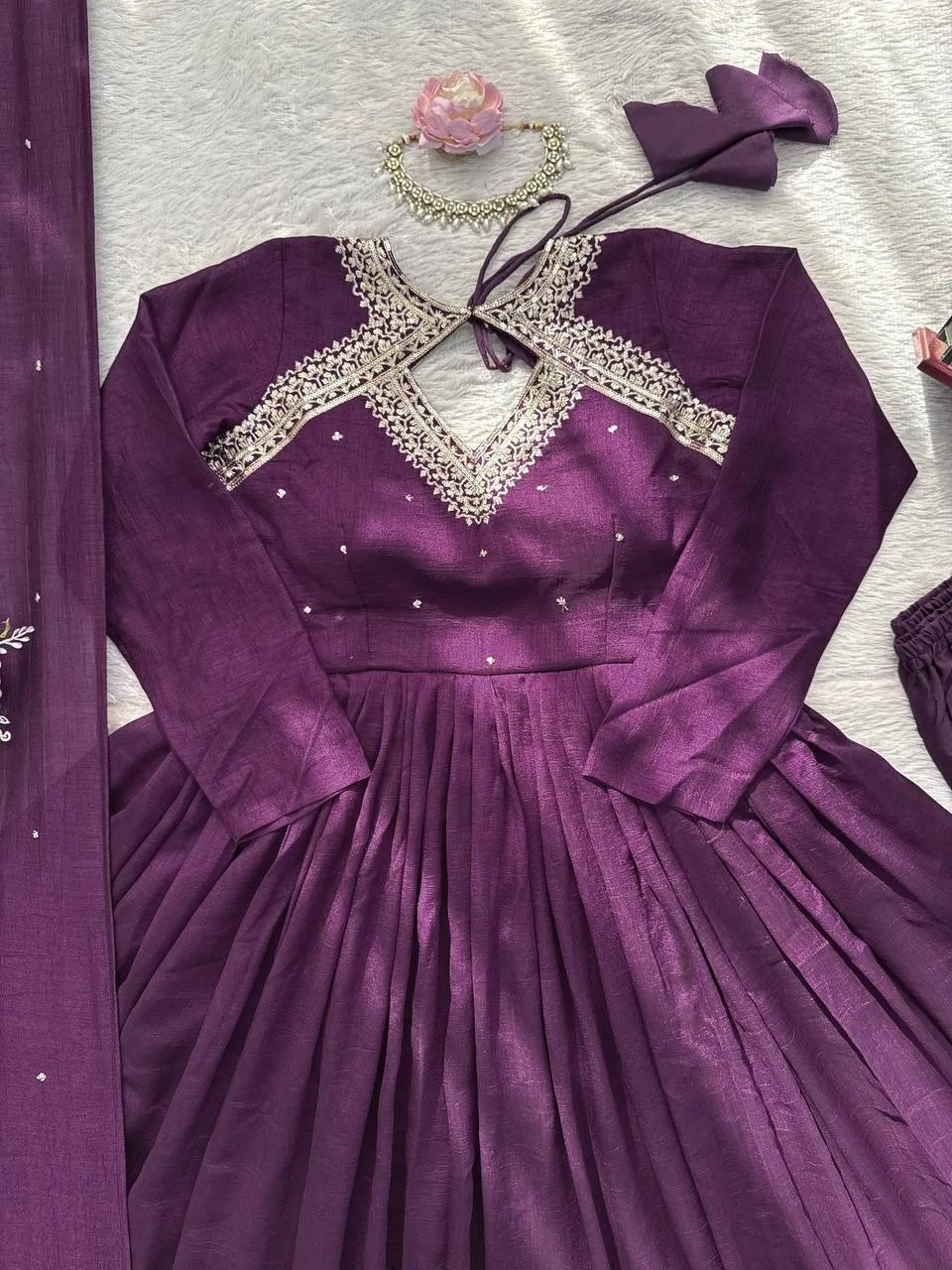Trending Neck Pattern Purple Anarkali Dress | Trending Suits