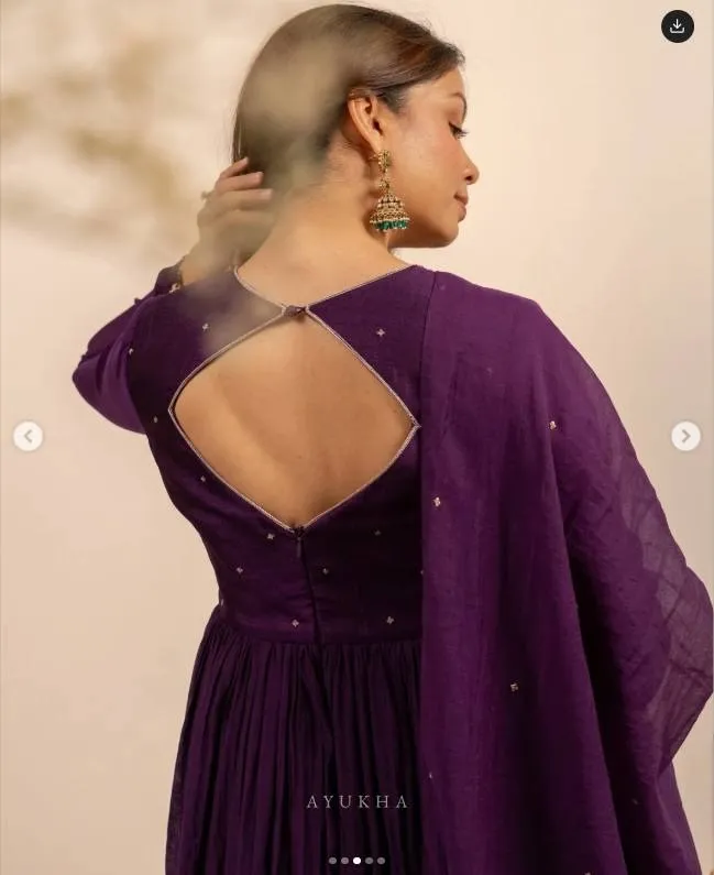 Trending Neck Pattern Purple Anarkali Dress | Trending Suits