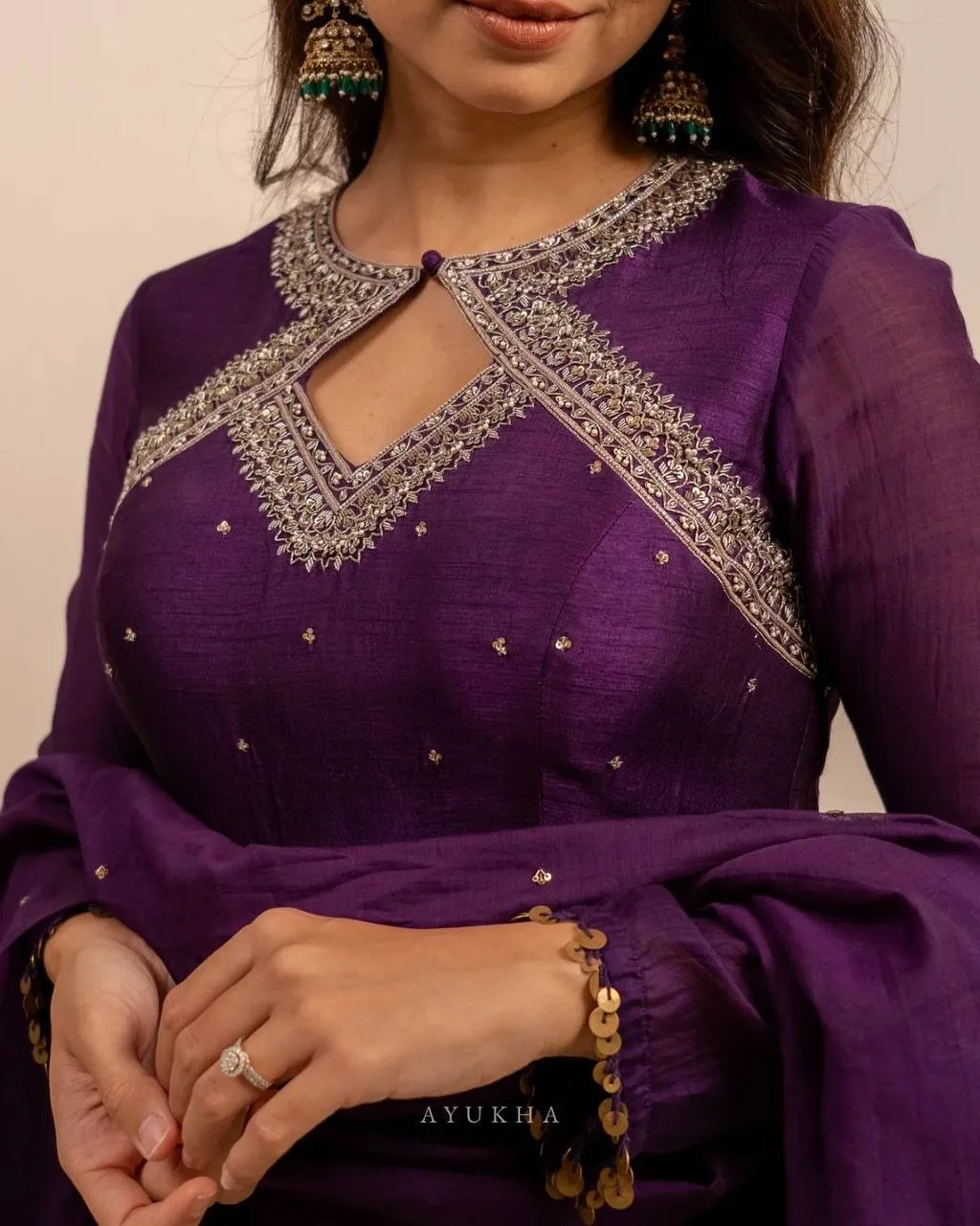 Trending Neck Pattern Purple Anarkali Dress | Trending Suits