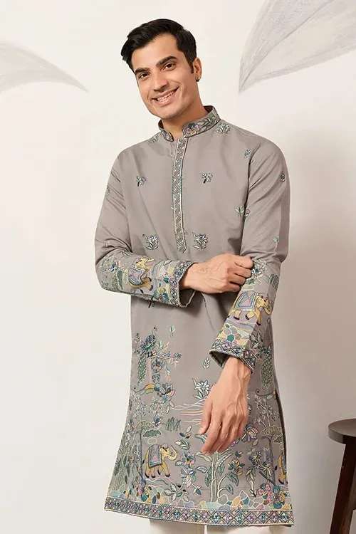 Wedding Grey Ethnic Kurta for Men