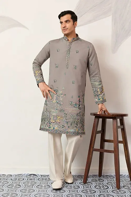 Wedding Grey Ethnic Kurta for Men