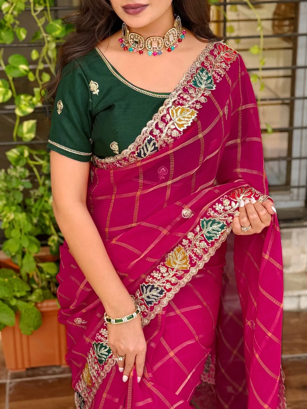 Wedding Pink Coding work Rajasthani Style Saree