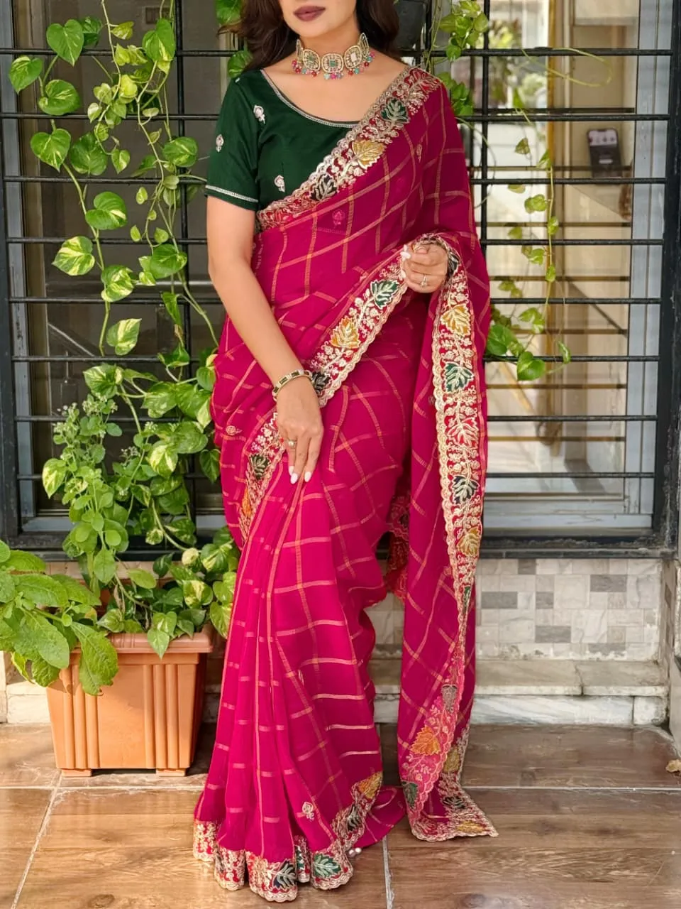 Wedding Pink Coding work Rajasthani Style Saree