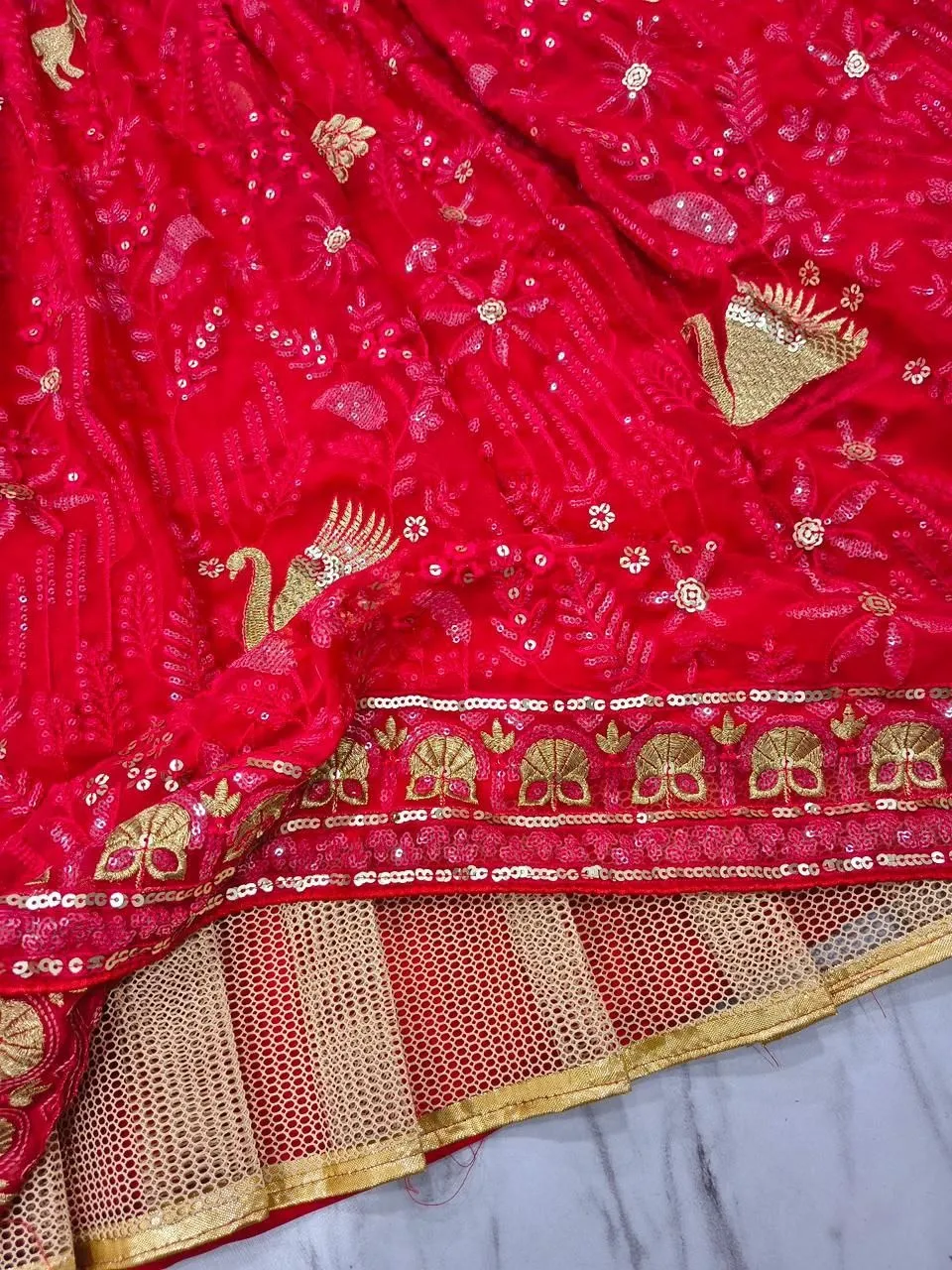Wedding Red Peacock Embroidery Lehenga