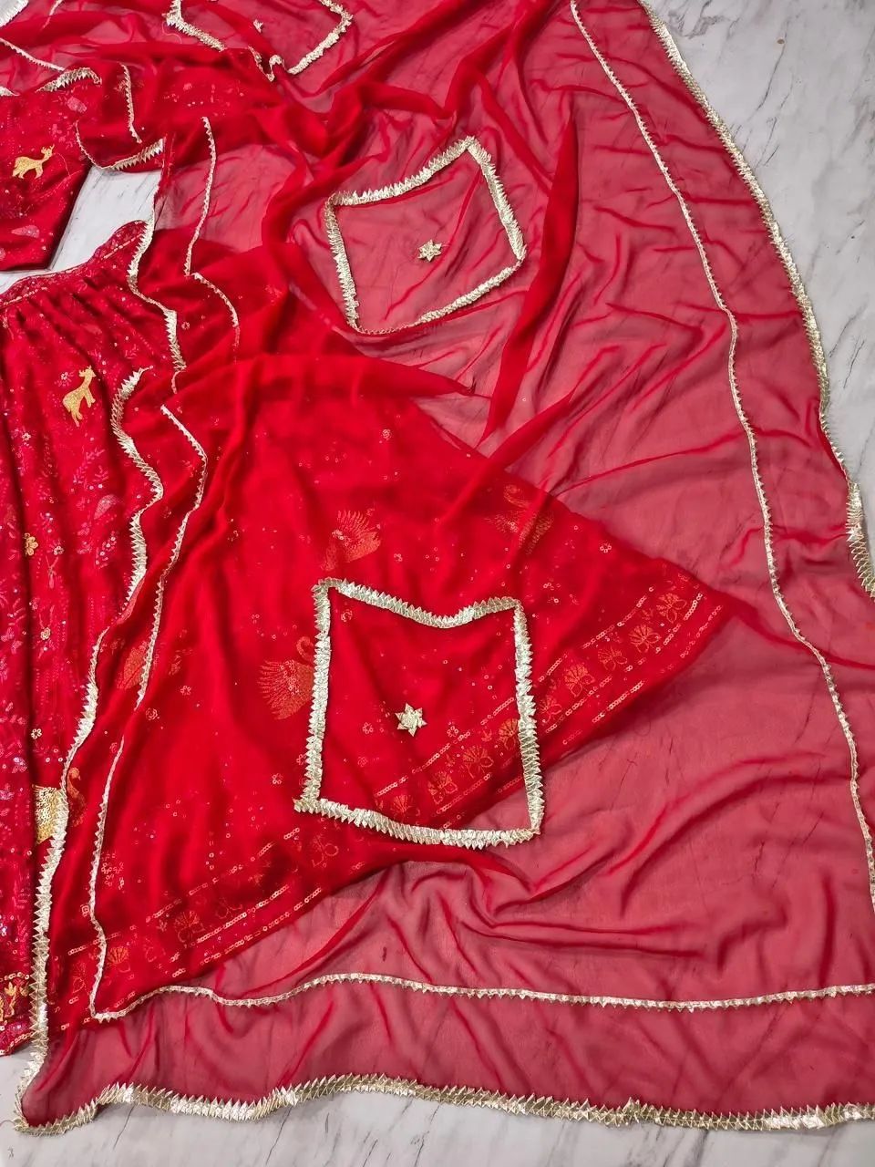 Wedding Red Peacock Embroidery Lehenga