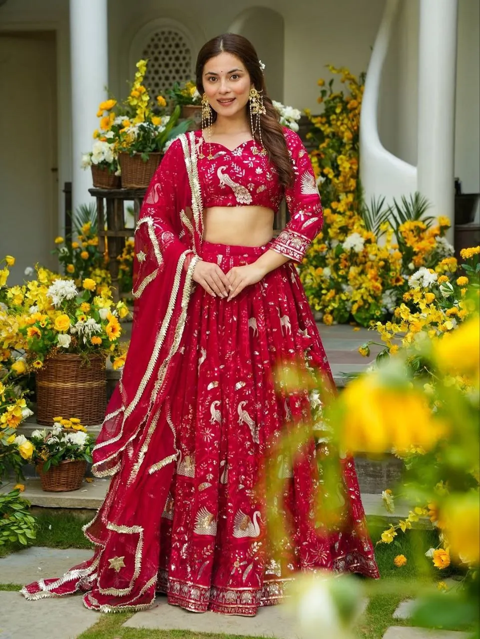 Wedding Red Peacock Embroidery Lehenga