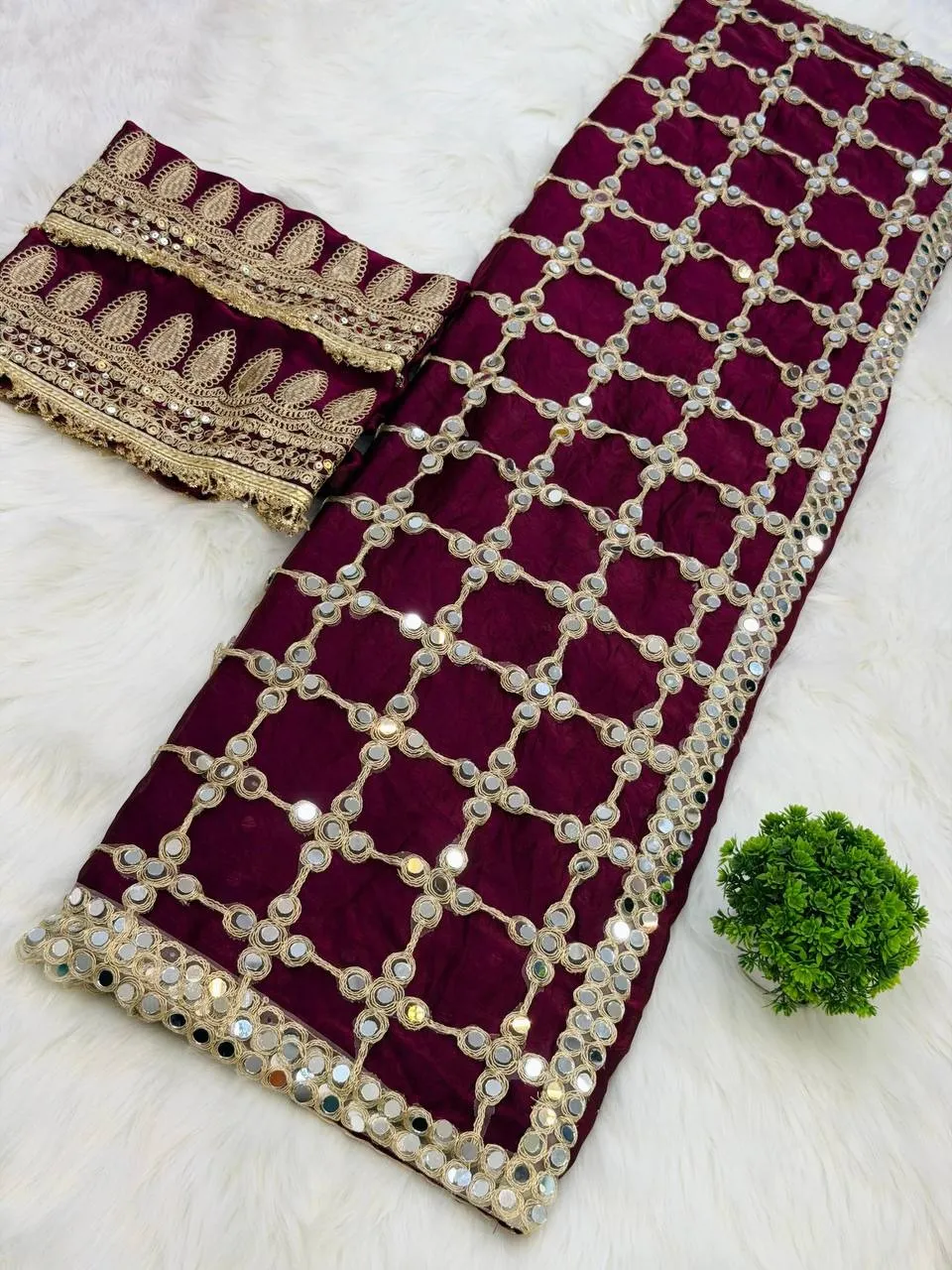 Red Viral Mirror Saree