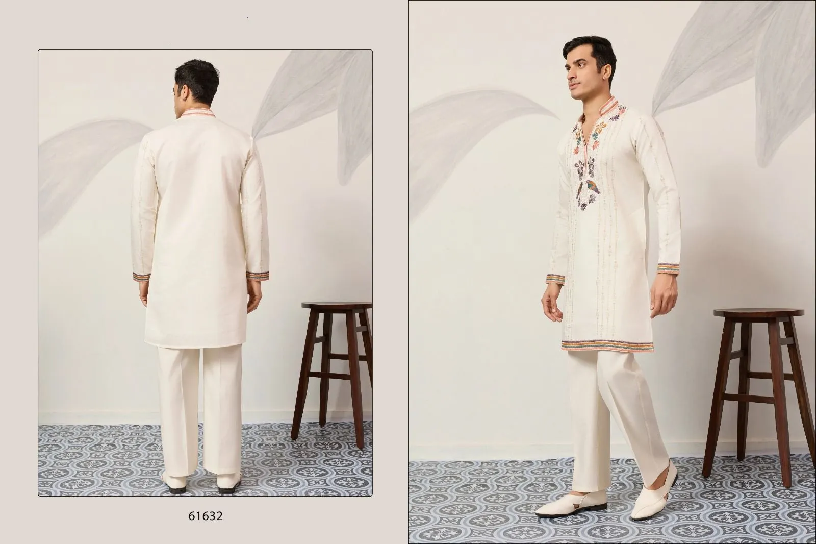 White Embroidery Mens Kurta Set for Barat