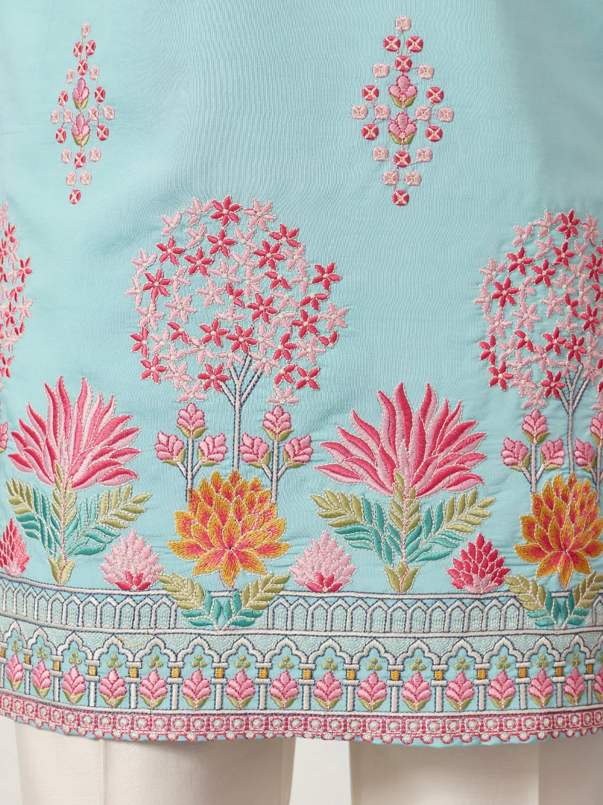 Pastel Sky Blue Men Embroidery Kurta