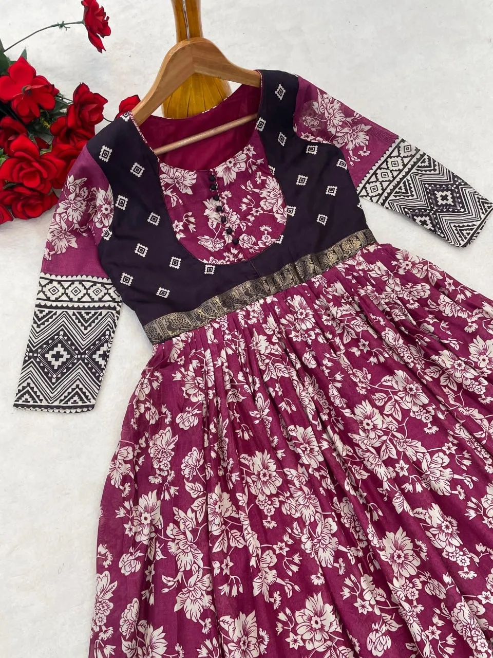 Wine Color Kalamkari Party Gown